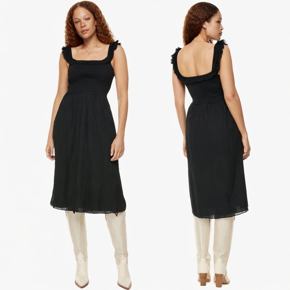 Aritzia Wilfred Reminisce Smocked Fit & Flare Dress Black XSmall